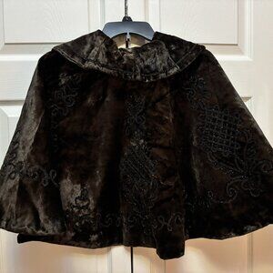 Vintage Velvet Embroidered Cape – Black/Brown – One Size – Handmade